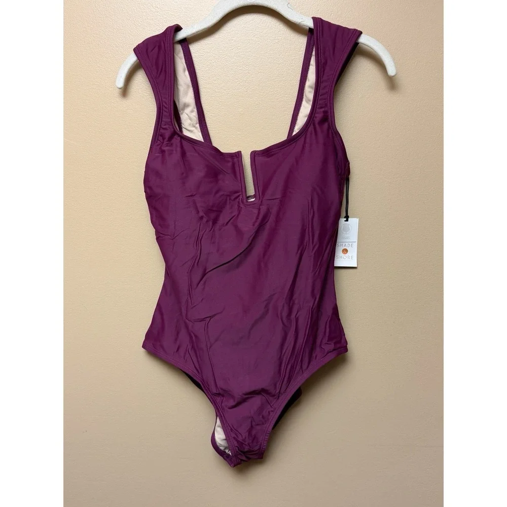 Shade & Shore Women's Cap Sleeve One Piece Purple Swimsuit Size M (8-10) NWT